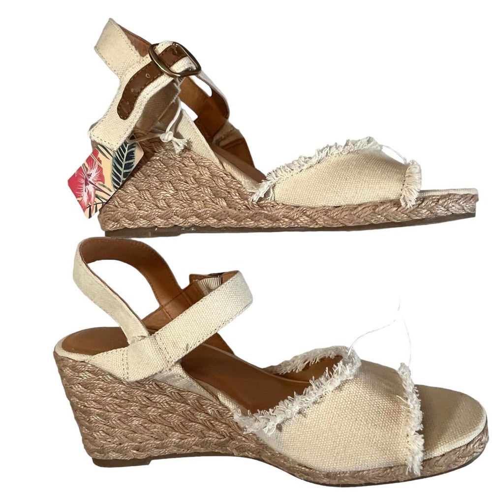 Tommy Bahama Sandals Womens 8.5 M Savina Wedge Espadrille Cream Ankle Strap